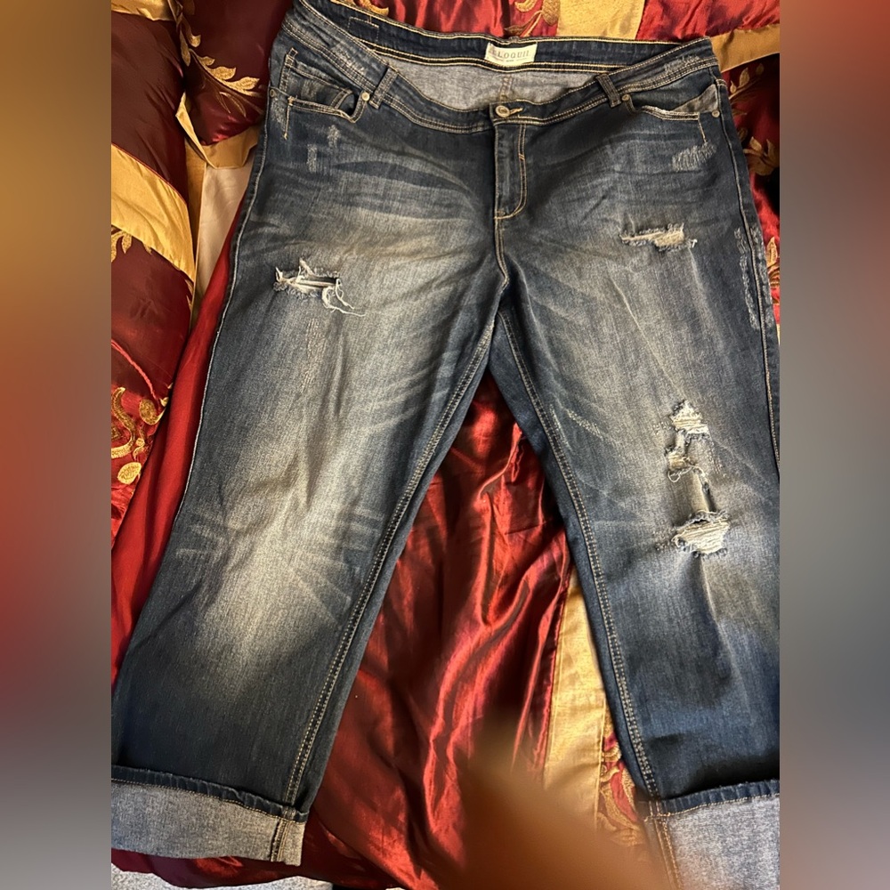 Size 24 Distresssed Skinny Jean With Cuff Hem Dark Wash